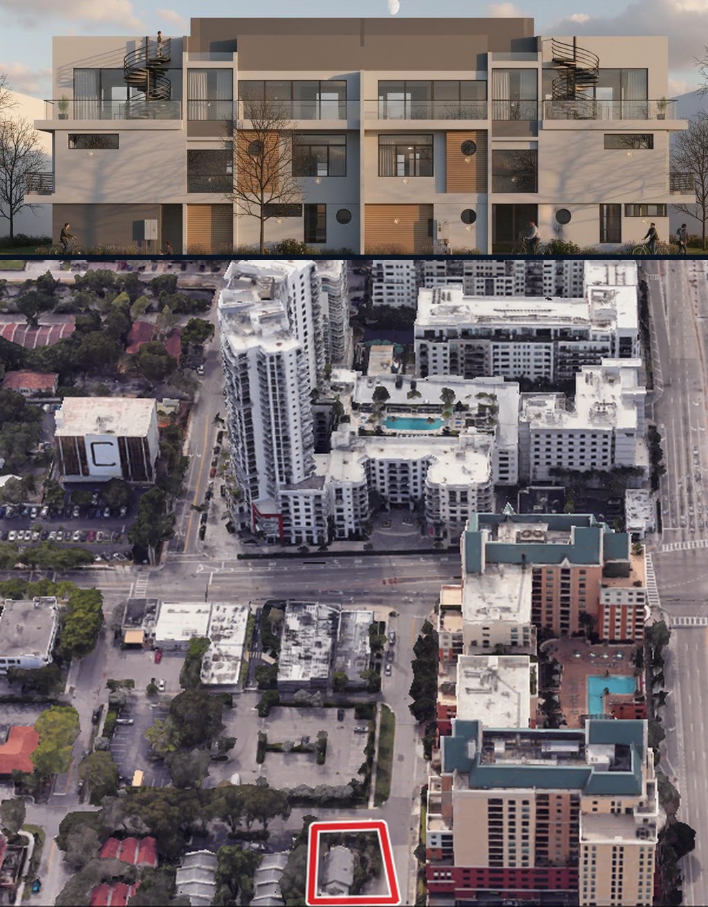Conceptual rendering of Twin Palms Las Olas, two 3-story city homes at 701 NE 1st Street, Fort Lauderdale
