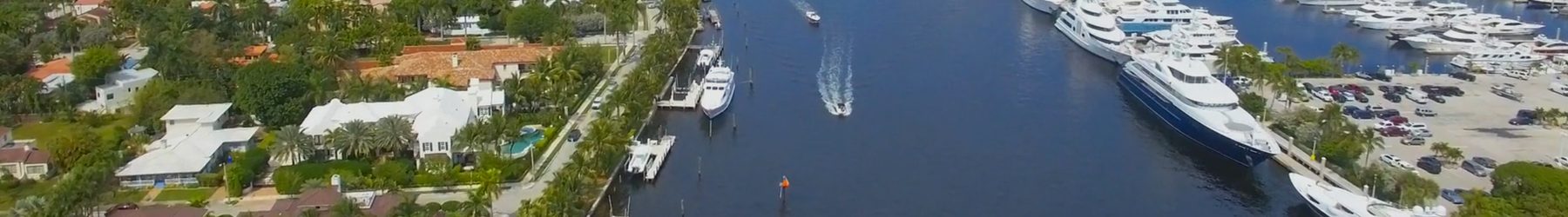 Aerial view of the Intracoastal Waterway through Fort Lauderdale toward the beach